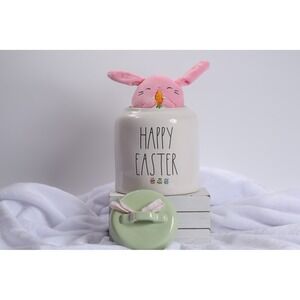 Rae Dunn Happy Easter Ceramic Canister Jar Green Lid Magenta 181